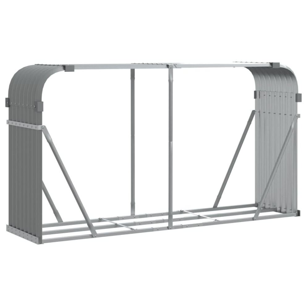 Vidaxl Log Holder Firewood Rack Log Wood Storage Light Grey Galvanised Steel
