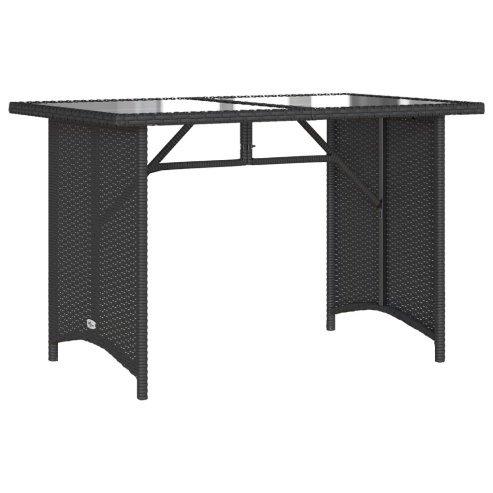 vidaXL Garden Table with Glass Top Outdoor Dining Table Black Poly Rattan