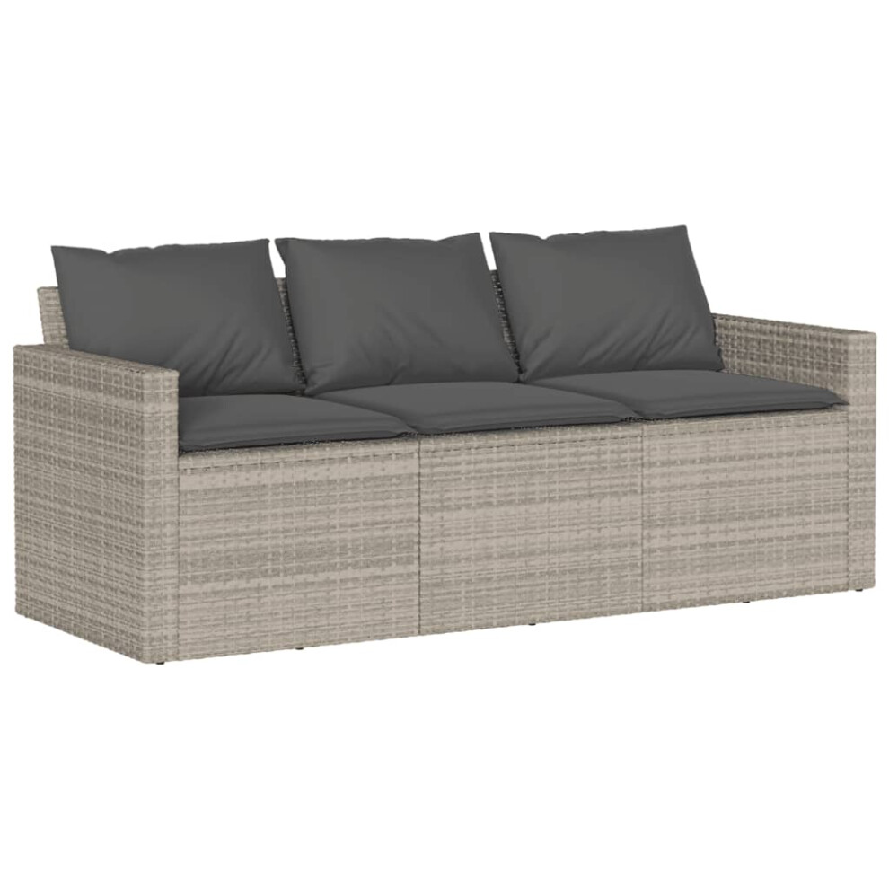 vidaXL Garden Sofa with Cushions 3-Seater Outdoor Sofa Light Grey Poly Rattan