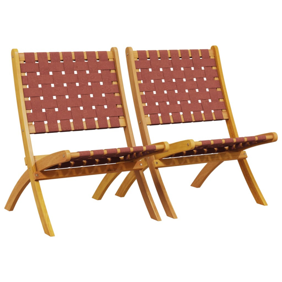 vidaXL Folding Garden Chairs Dining Chair 2 pcs Red Solid Wood Acacia & Fabric