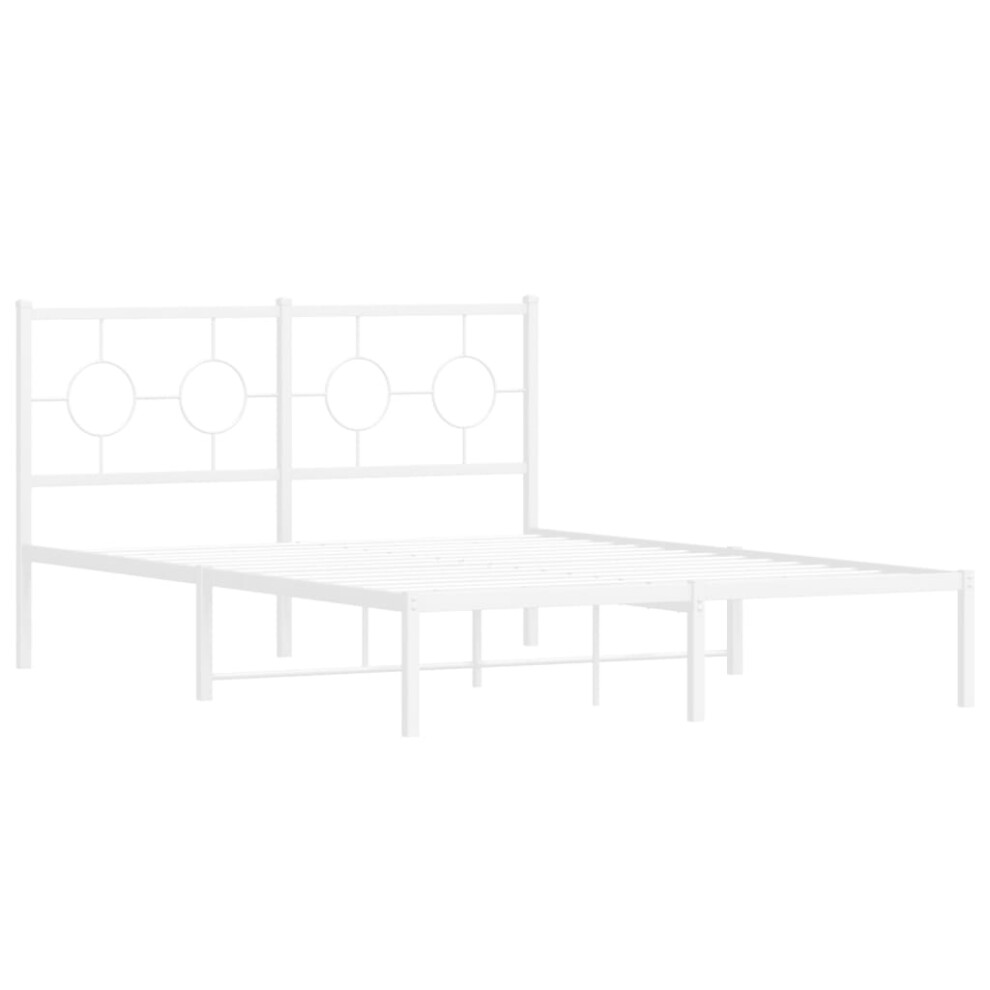 Vidaxl Metal Bed Frame With Headboard Home Bed Base Bedstead White 140X200 Cm