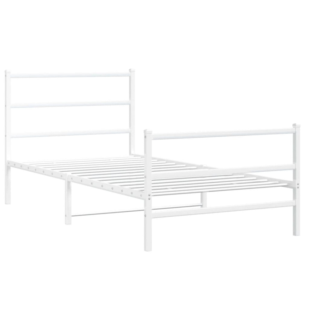 vidaXL Metal Bed Frame with Headboard and Footboard Bed BaseÃÂ White 107x203 cm