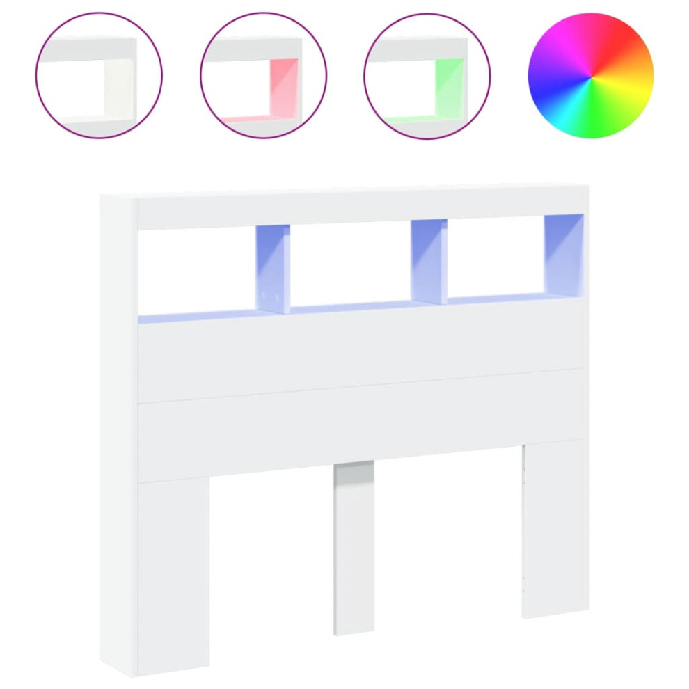 Vidaxl Headboard Cabinet With Led Bedroom Bed Headboard White 120X17x102 Cm