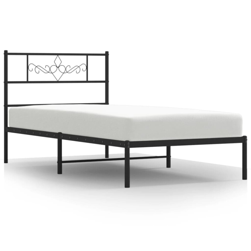 vidaXL Metal Bed Frame with Headboard Mattress Foundation Black 90x200 cm