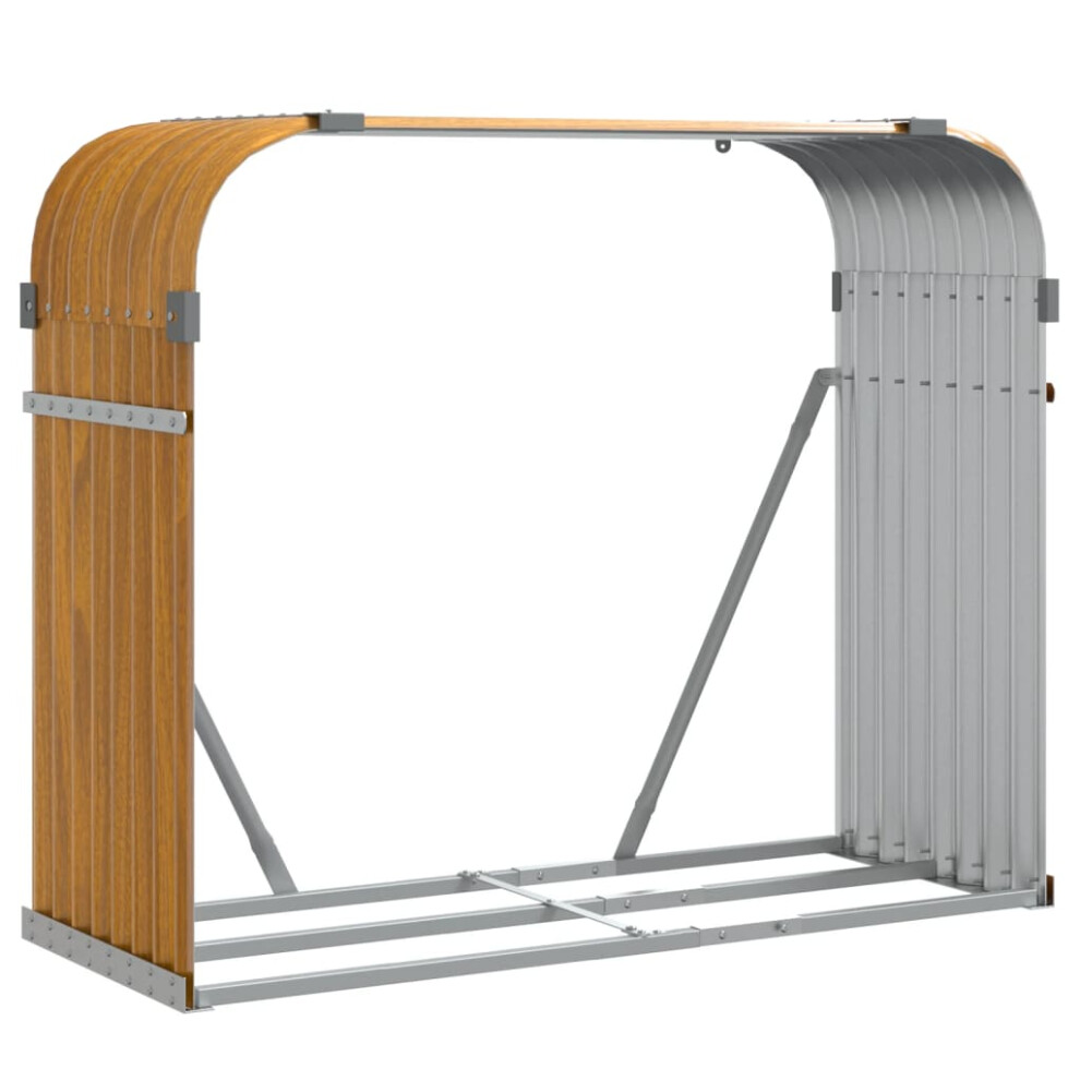 vidaXL Log Holder Firewood Rack Log Wood Storage Light Brown Galvanised Steel