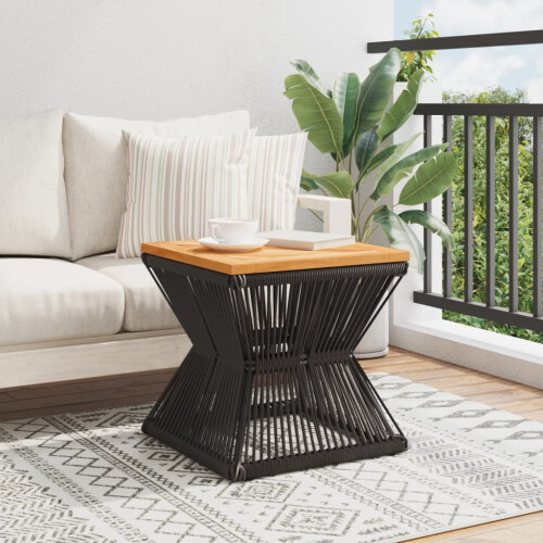 VidaXL vidaXL Coffee Table with Wire Base Side End Table Black Solid Wood Acacia 2