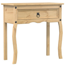 vidaXL Corona Solid Pine Console Table with 1 Drawer, Metal Handle, Honey Wax Finish, 73x35x73 cm