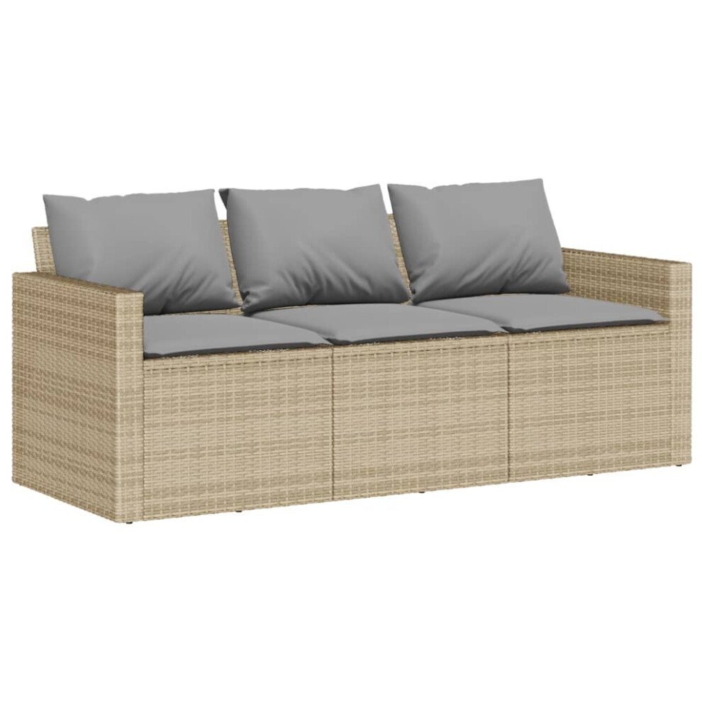 vidaXL Garden Sofa with Cushions 3-Seater Outdoor Sofa Couch Beige Poly Rattan