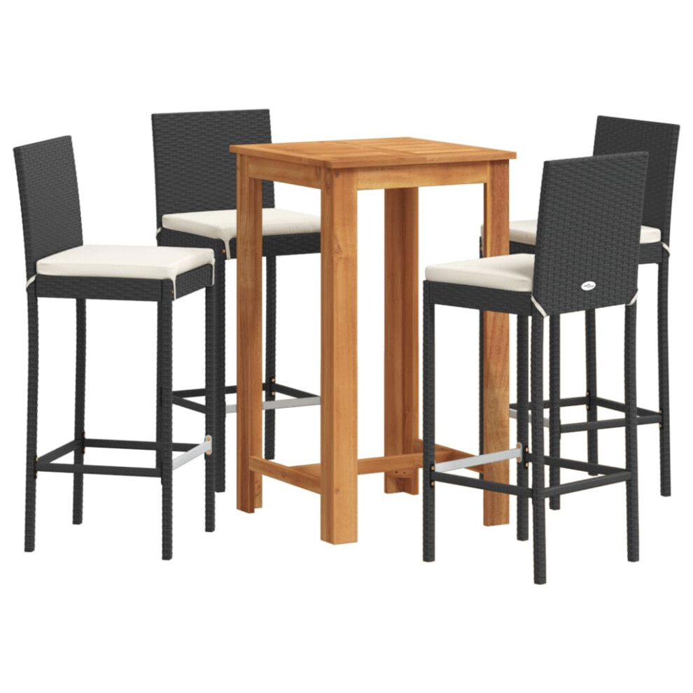 Vidaxl Garden Bar Set 5 Piece Chairs Black Solid Wood Acacia And Poly Rattan