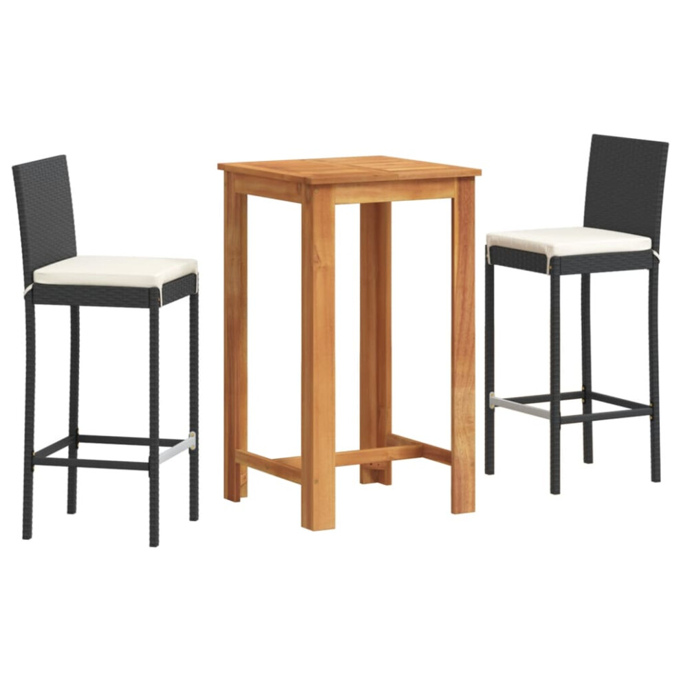 vidaXL Garden Bar Set 3 Piece Chairs Black Solid Wood Acacia and Poly Rattan