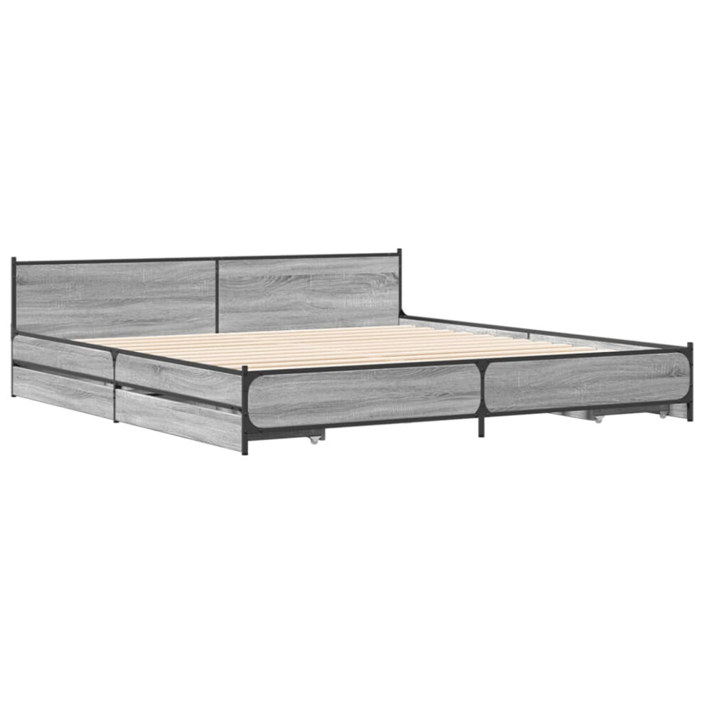 (grey sonoma, 200 x200 cm) vidaXL Bed Frame with Drawers Bed Base Mattress Foundation Engineered Wood