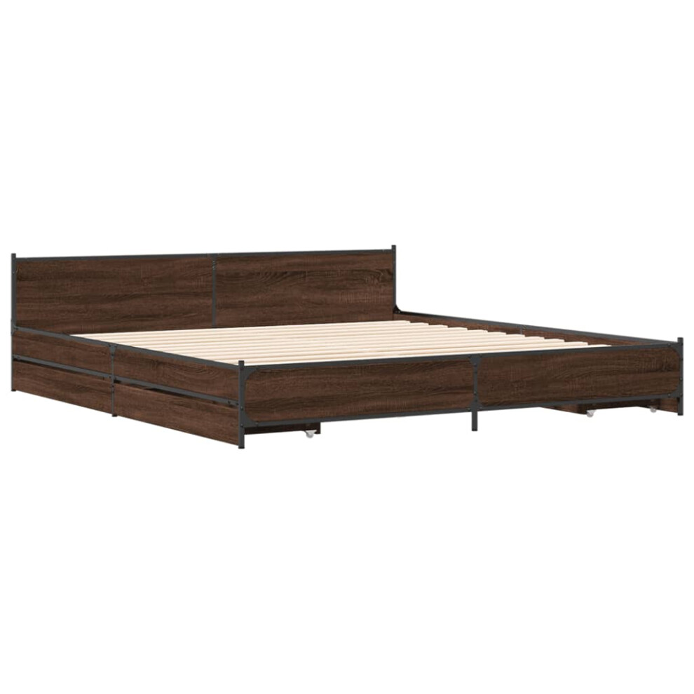 (brown oak, 200 x200 cm) vidaXL Bed Frame with Drawers Bed Base Mattress Foundation Engineered Wood