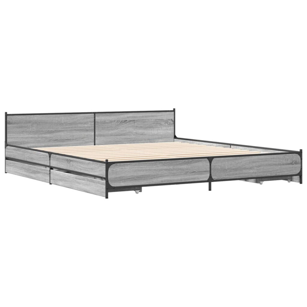 (grey sonoma, 180 x 200 cm) vidaXL Bed Frame with Drawers Bed Base Mattress Foundation Engineered Wood