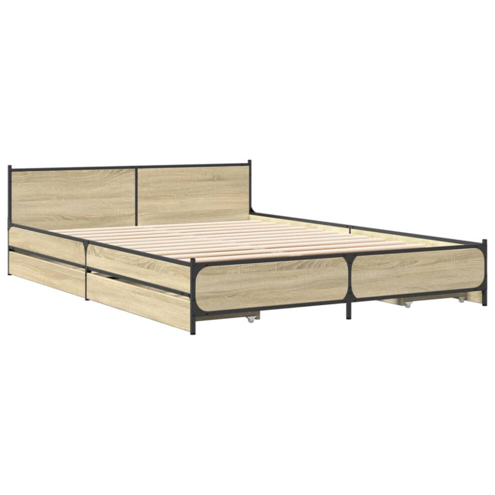 (sonoma oak, 160 x 200 cm) vidaXL Bed Frame with Drawers Bed Base Mattress Foundation Engineered Wood