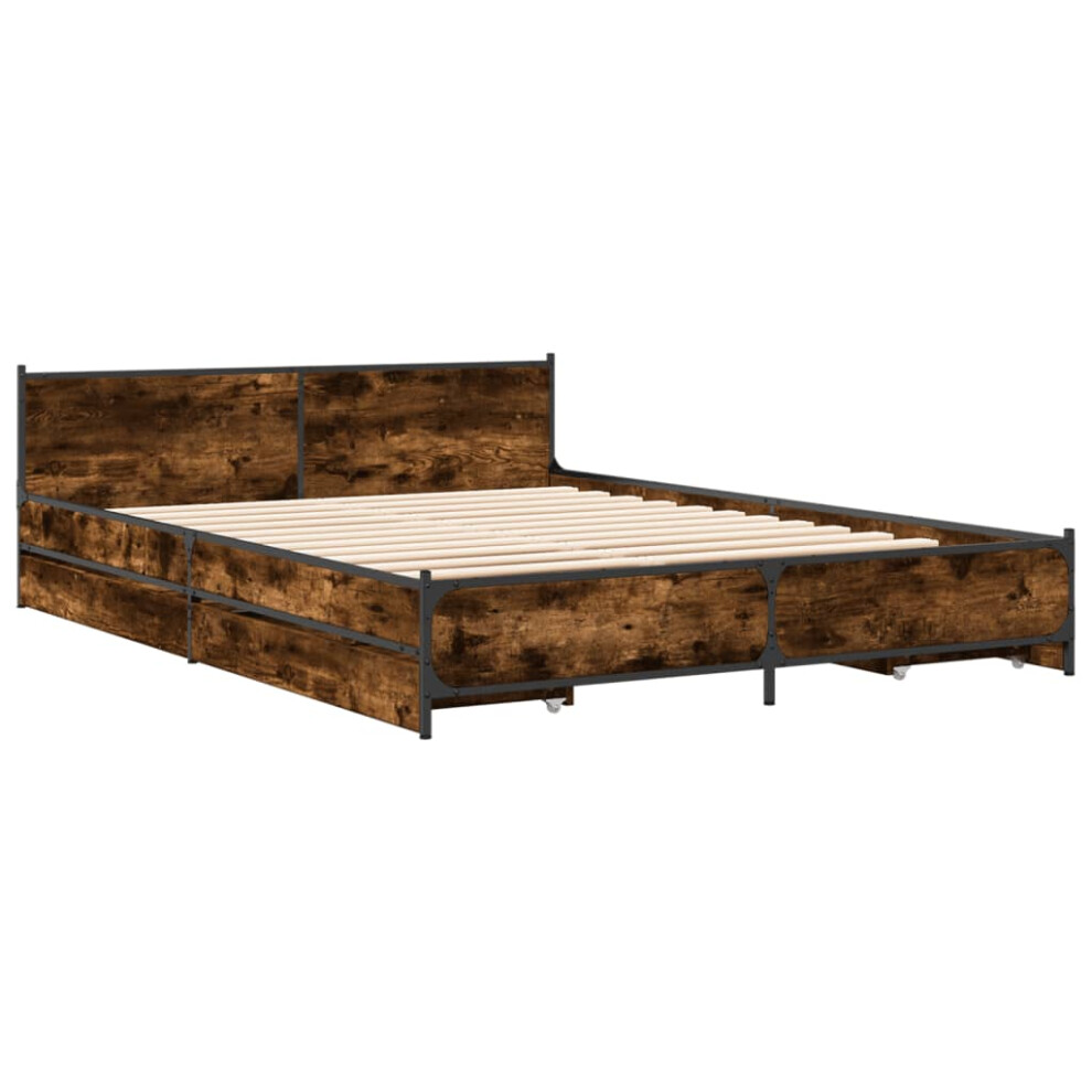 (smoked oak, 160 x 200 cm) vidaXL Bed Frame with Drawers Bed Base Mattress Foundation Engineered Wood