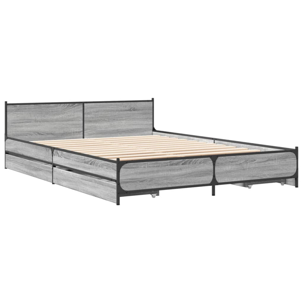 (grey sonoma, 160 x 200 cm) vidaXL Bed Frame with Drawers Bed Base Mattress Foundation Engineered Wood