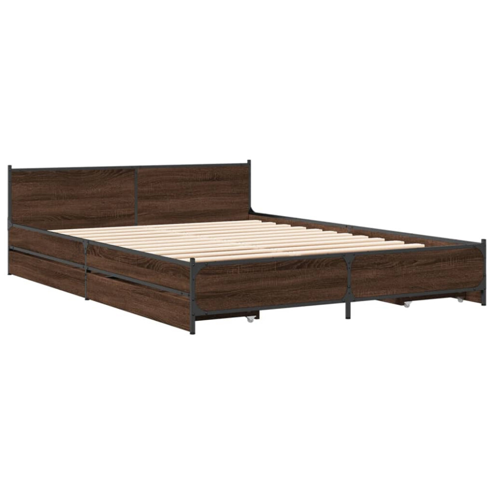 (brown oak, 160 x 200 cm) vidaXL Bed Frame with Drawers Bed Base Mattress Foundation Engineered Wood