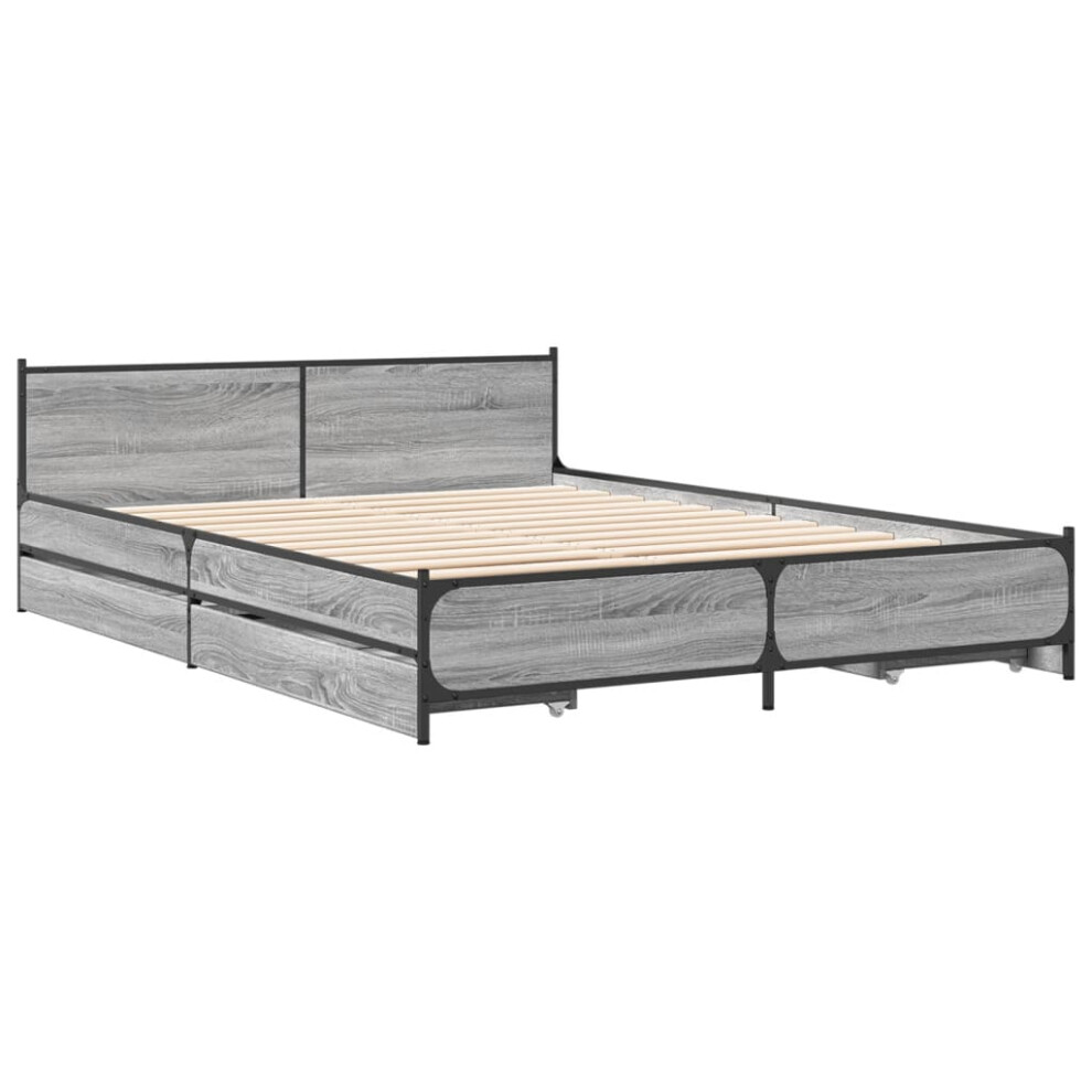 (grey sonoma, 140 x 190 cm) vidaXL Bed Frame with Drawers Bed Base Mattress Foundation Engineered Wood