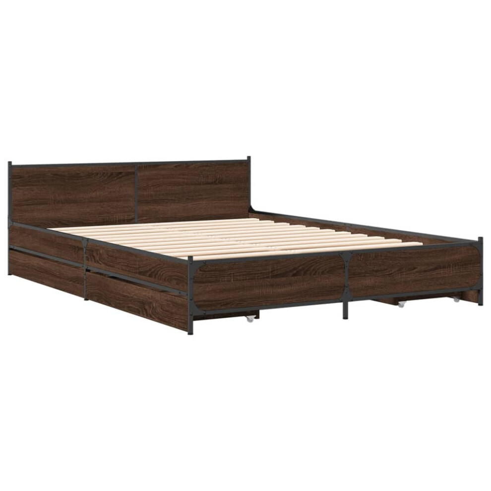 (brown oak, 140 x 190 cm) vidaXL Bed Frame with Drawers Bed Base Mattress Foundation Engineered Wood