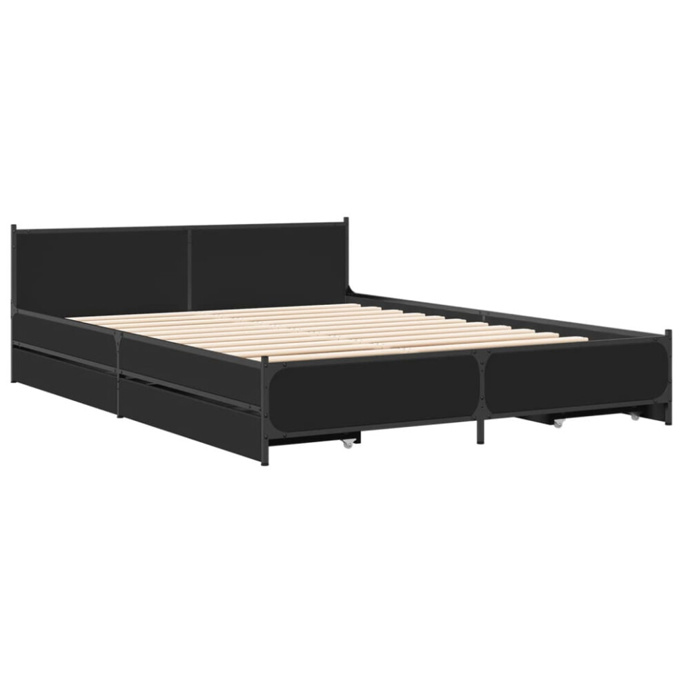 Vidaxl (Black, 135 X 190 Cm) Bed Frame With Drawers Bed Base Mattress Foundation Engineered Wood