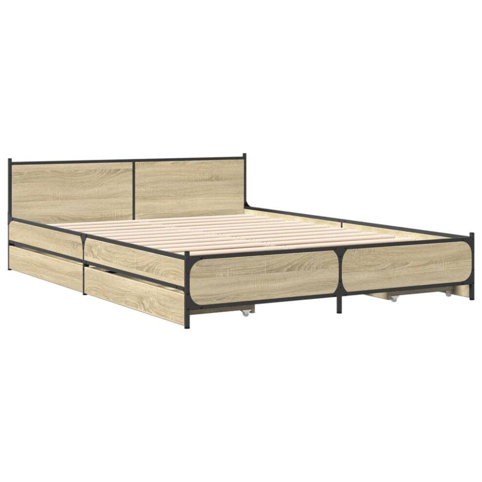 (sonoma oak, 135 x 190 cm) vidaXL Bed Frame with Drawers Bed Base Mattress Foundation Engineered Wood