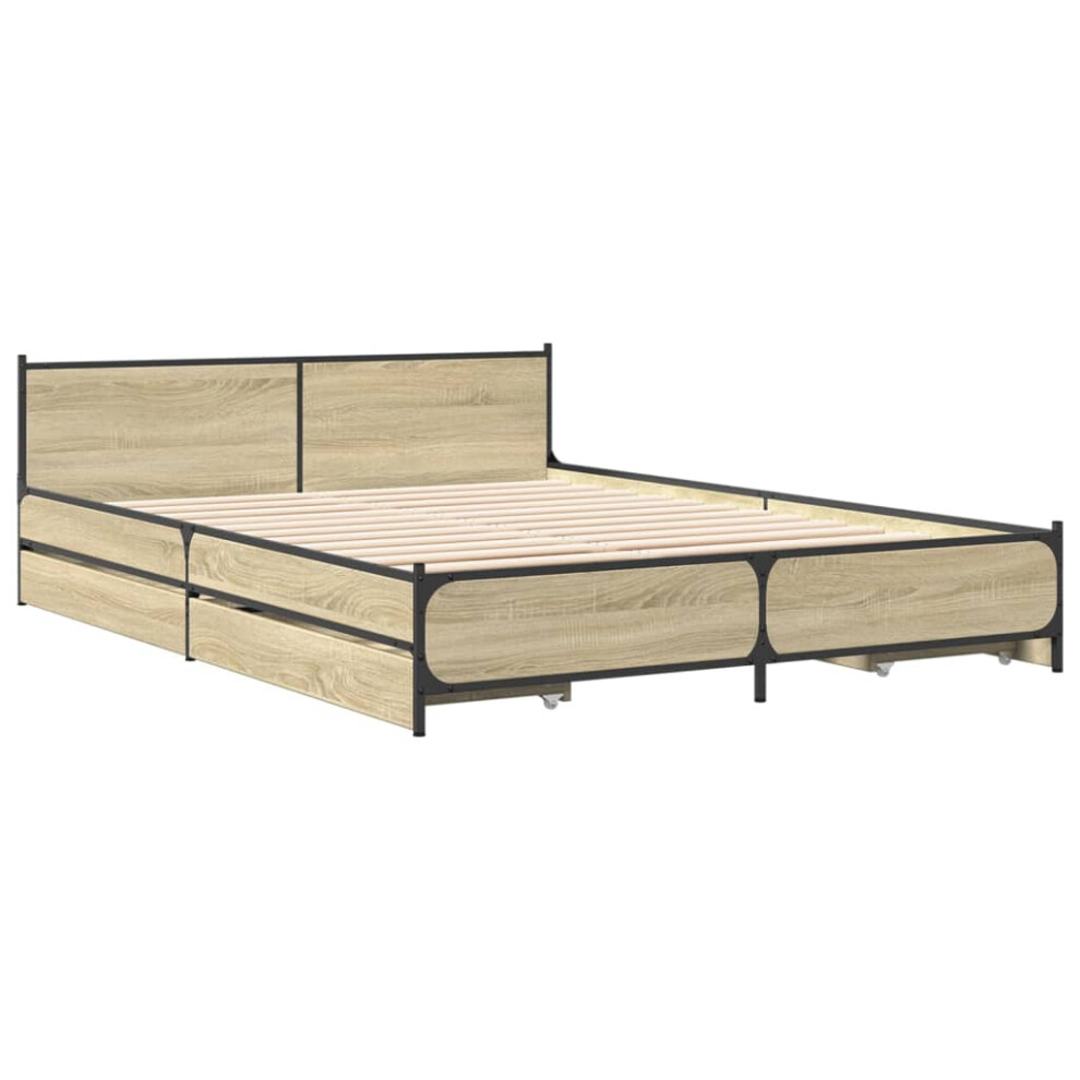 (sonoma oak, 120 X 190 cm) vidaXL Bed Frame With Drawers Bed Base Mattress Foundation Engineered Wood