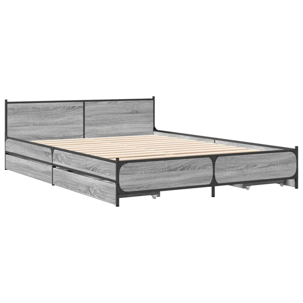 (grey sonoma, 120 x 190 cm) vidaXL Bed Frame with Drawers Bed Base Mattress Foundation Engineered Wood