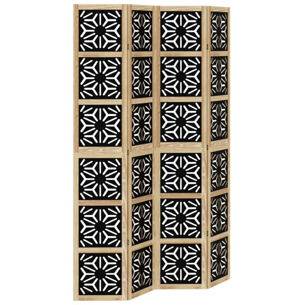 vidaXL Room Divider 4 Panels Privacy Screen Brown & Black Solid Wood Paulownia