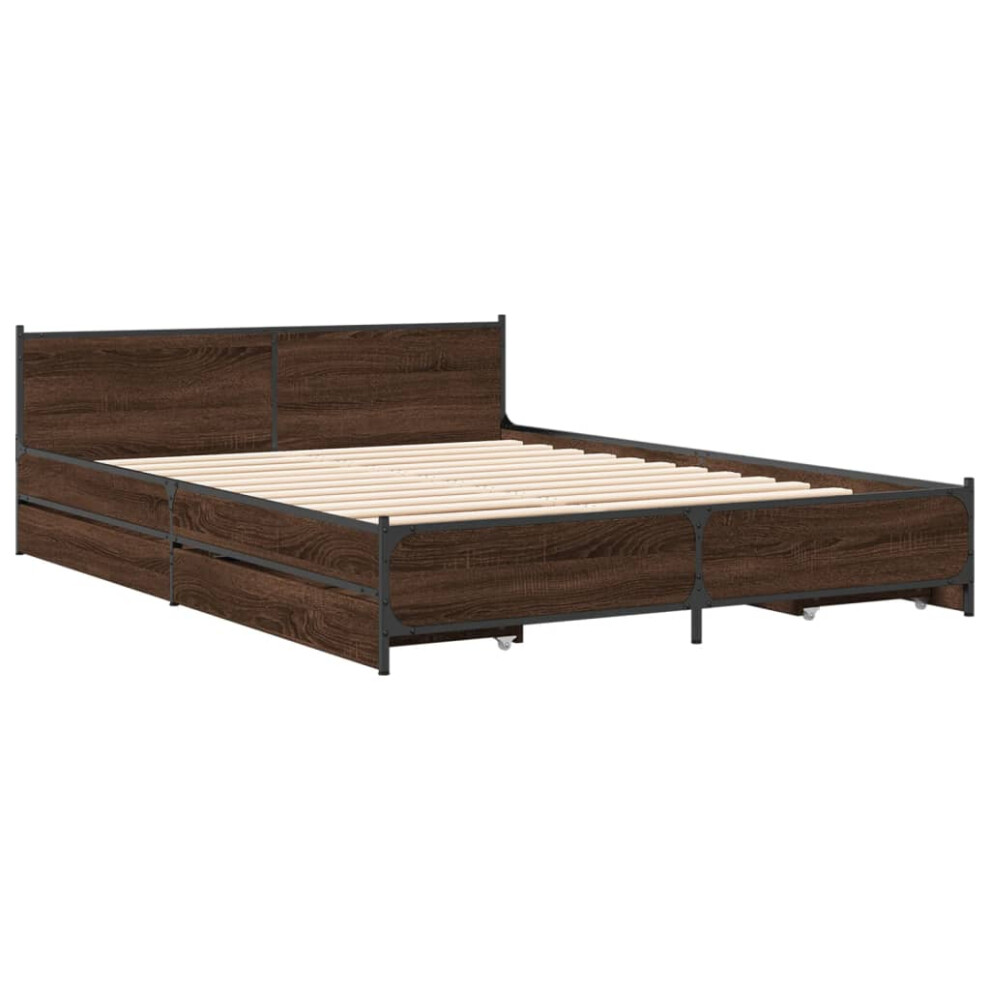 (brown oak, 120 x 190 cm) vidaXL Bed Frame with Drawers Bed Base Mattress Foundation Engineered Wood