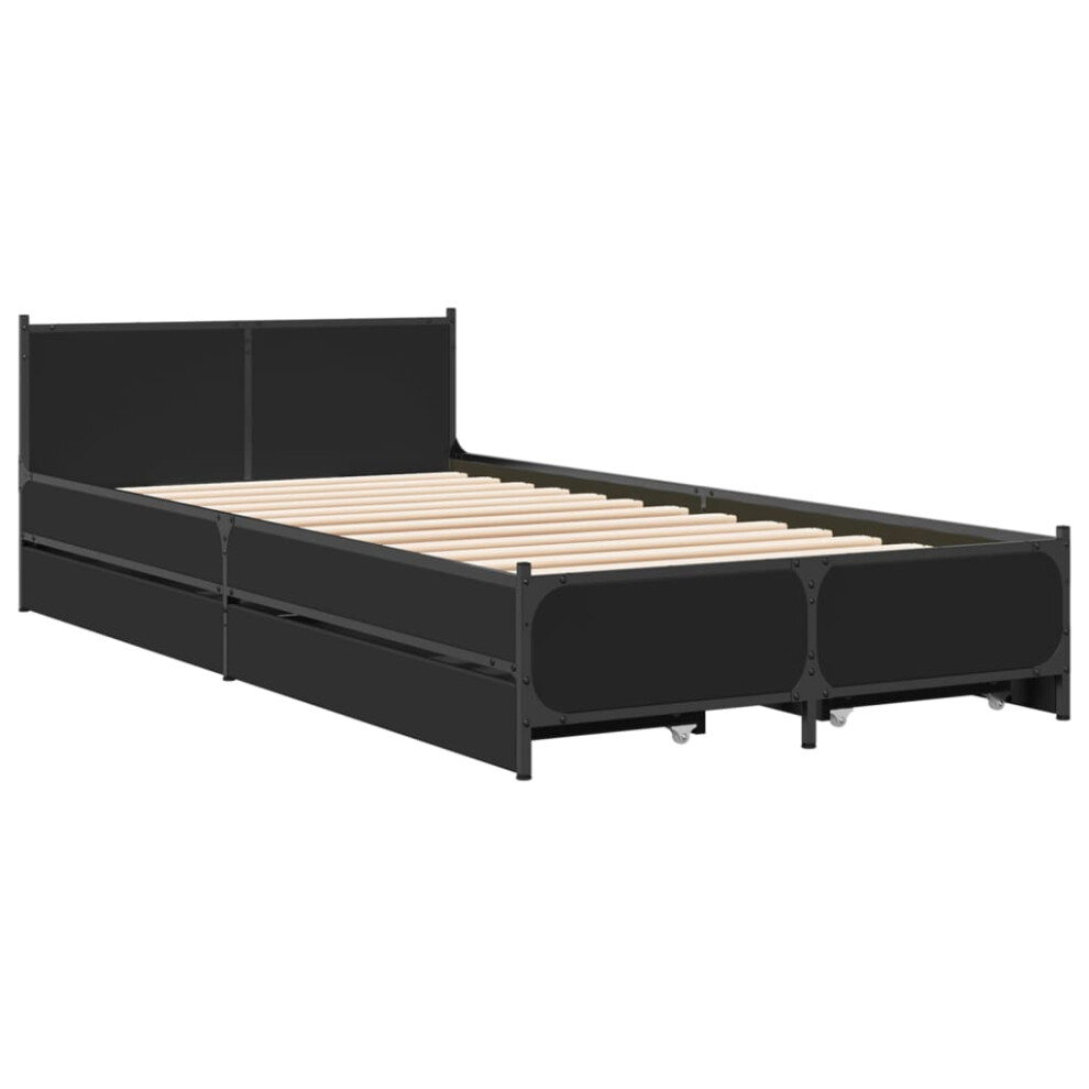 (black, 90 x 190 cm) vidaXL Bed Frame with Drawers Bed Base Mattress Foundation Engineered Wood