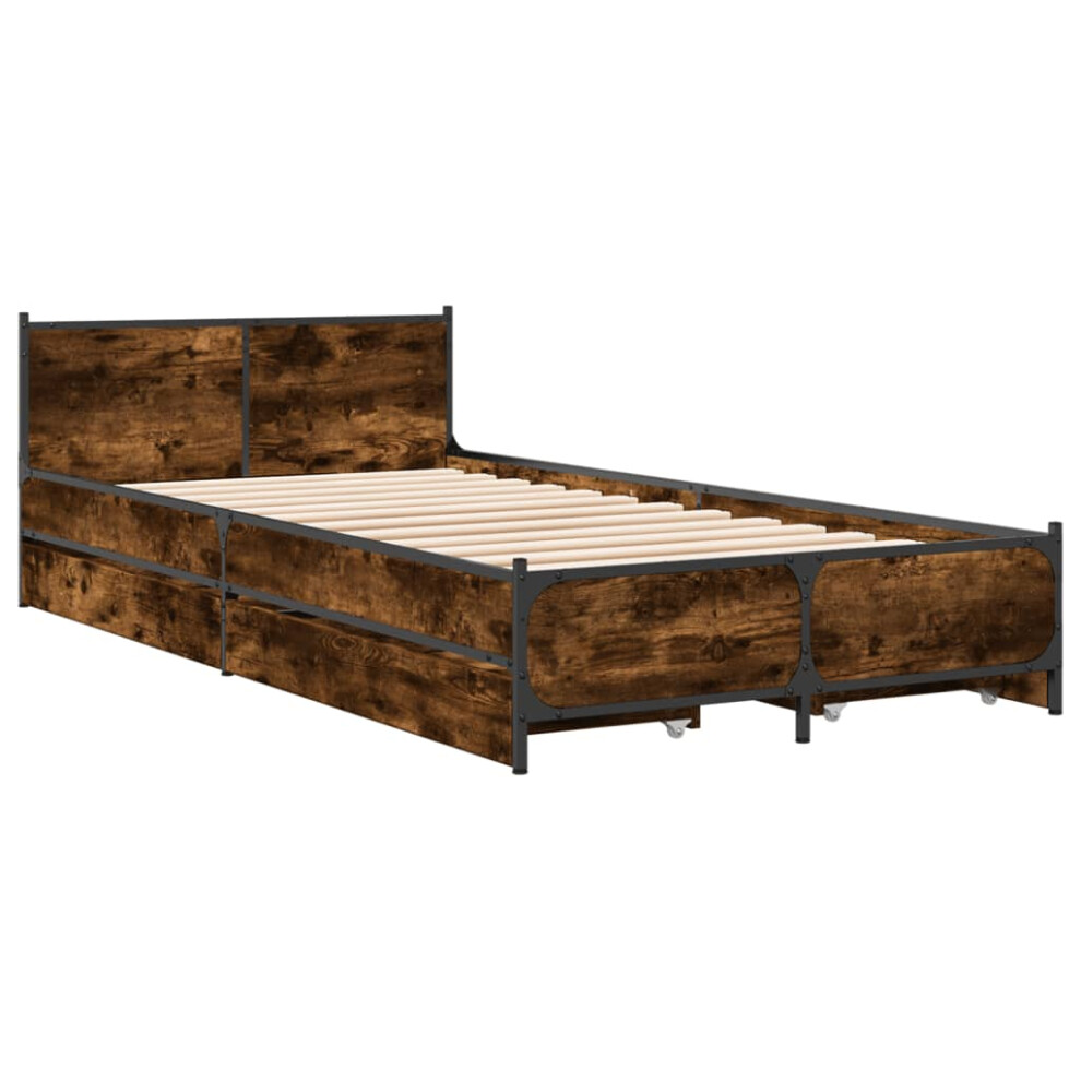 (smoked oak, 90 x 190 cm) vidaXL Bed Frame with Drawers Bed Base Mattress Foundation Engineered Wood