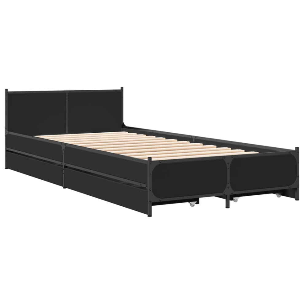 (black, 100 x 200 cm) vidaXL Bed Frame with Drawers Bed Base Mattress Foundation Engineered Wood