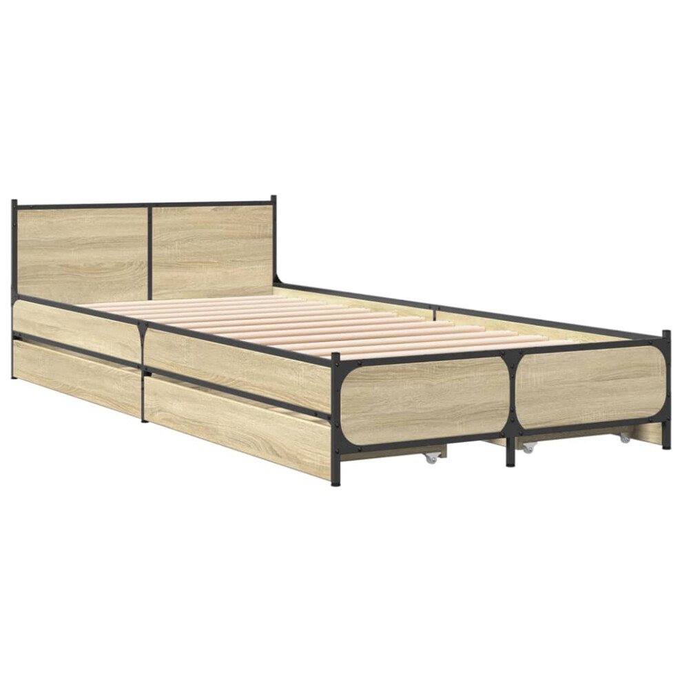 (sonoma oak, 100 x 200 cm) vidaXL Bed Frame with Drawers Bed Base Mattress Foundation Engineered Wood