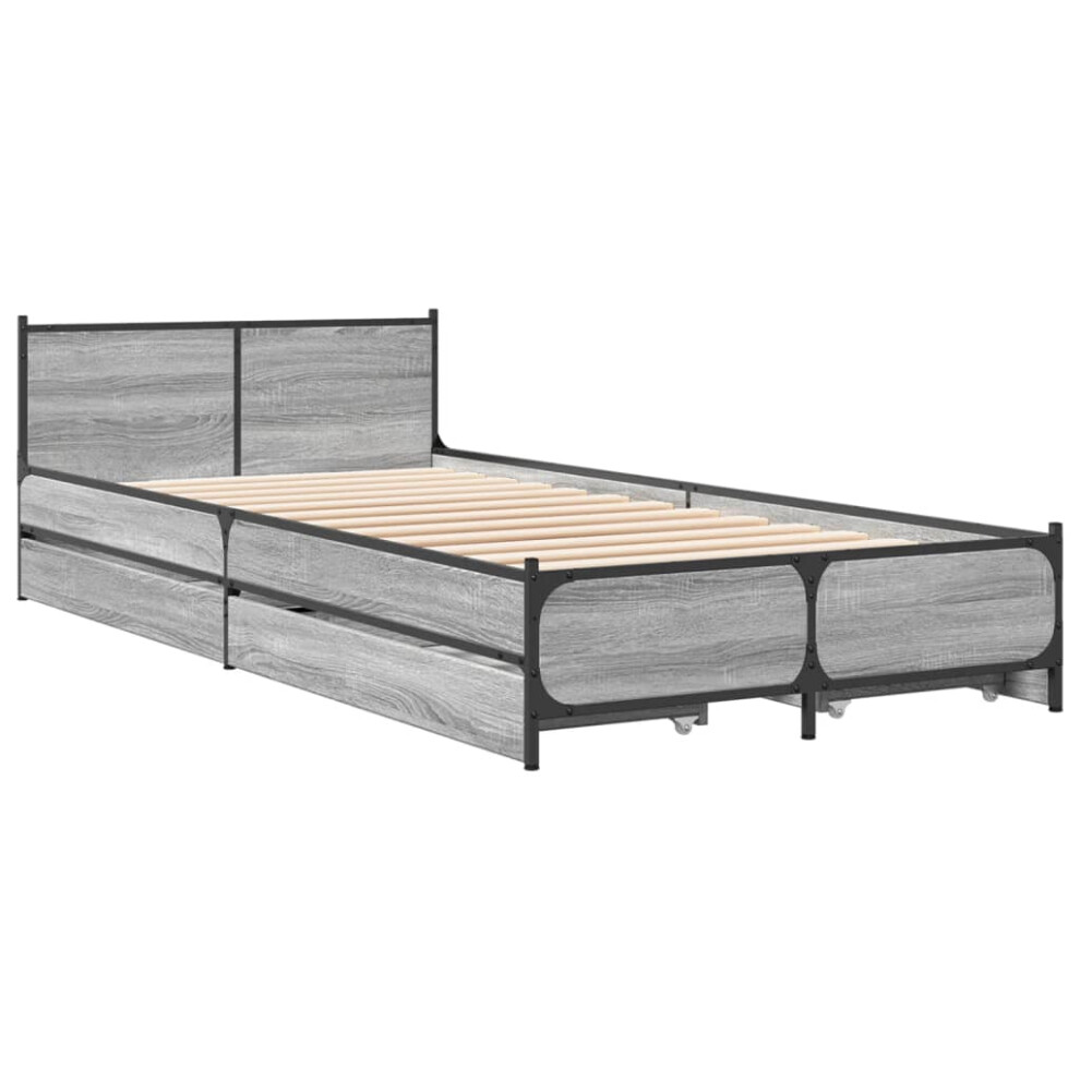 (grey sonoma, 100 x 200 cm) vidaXL Bed Frame with Drawers Bed Base Mattress Foundation Engineered Wood