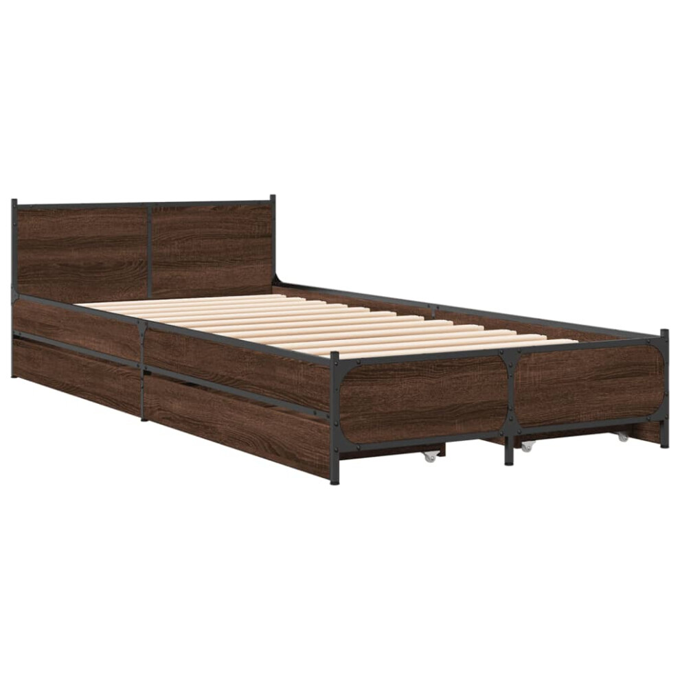 (brown oak, 100 x 200 cm) vidaXL Bed Frame with Drawers Bed Base Mattress Foundation Engineered Wood