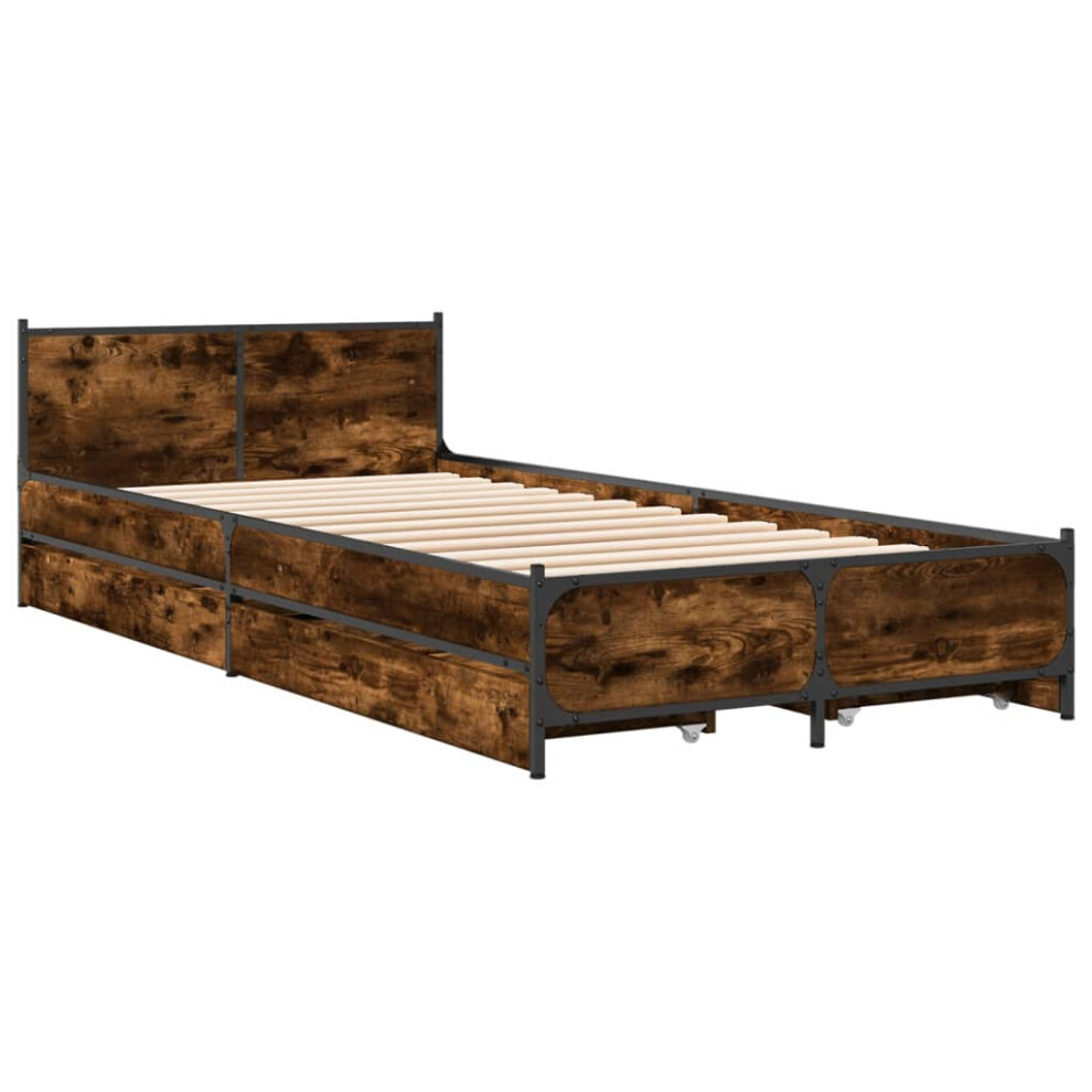 Vidaxl (Smoked Oak, 90 X 200 Cm) Bed Frame With Drawers Bed Base Mattress Foundation Engineered Wood