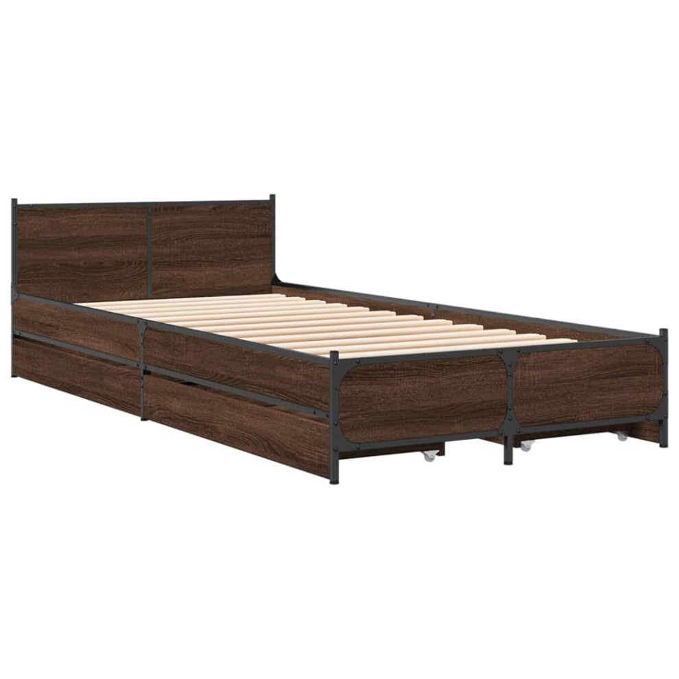 Vidaxl (Brown Oak, 90 X 200 Cm) Bed Frame With Drawers Bed Base Mattress Foundation Engineered Wood