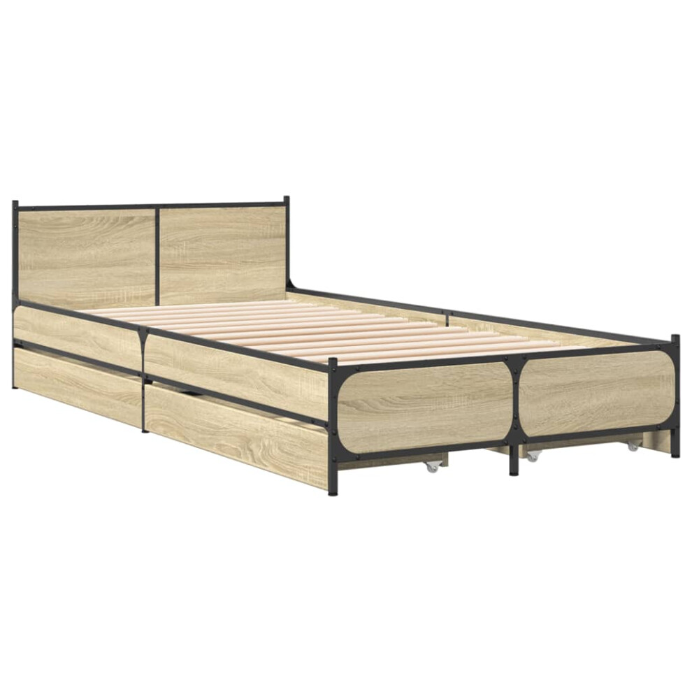 Vidaxl (Sonoma Oak, 75 X 190 Cm) Bed Frame With Drawers Bed Base Mattress Foundation Engineered Wood