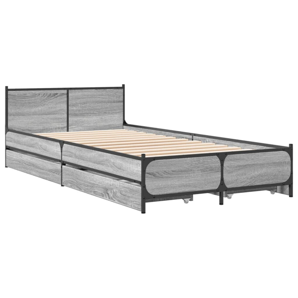 (grey sonoma, 75 x 190 cm) vidaXL Bed Frame with Drawers Bed Base Mattress Foundation Engineered Wood