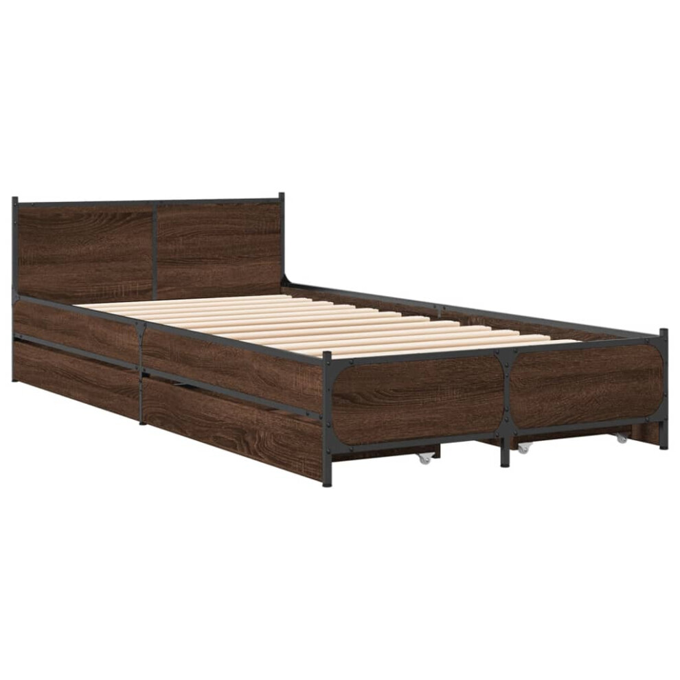 (brown oak, 75 x 190 cm) vidaXL Bed Frame with Drawers Bed Base Mattress Foundation Engineered Wood