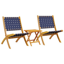 vidaXL Folding Garden Chairs 2 pcs & Table Dining Chair Dark Blue Solid Wood