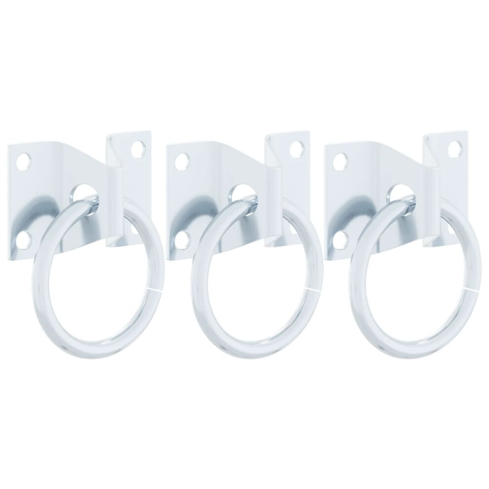 vidaXL Hitching Rings with Plates Horse Block Tie Ring 3 pcs Silver Steel