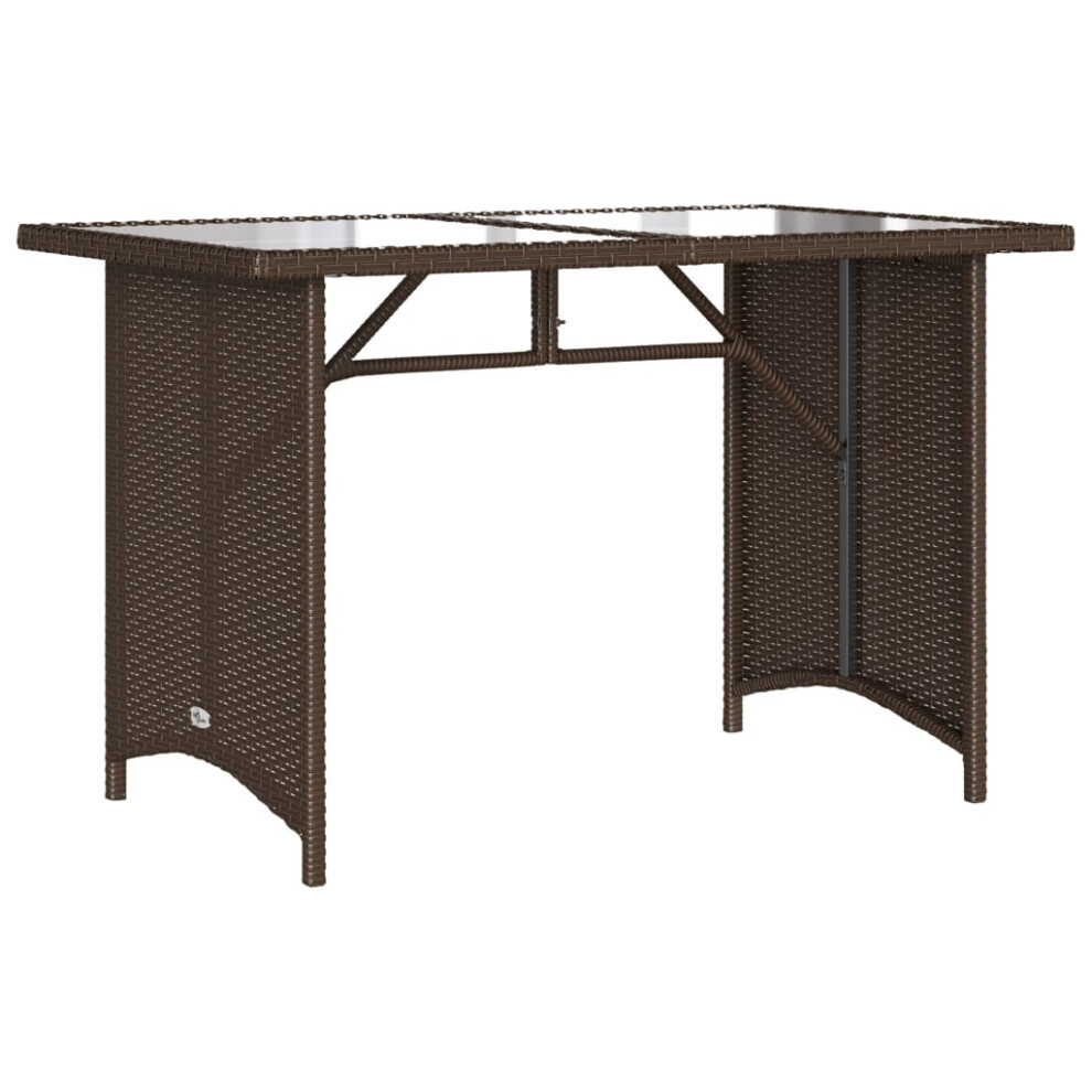 vidaXL Garden Table with Glass Top Outdoor Dining Table Brown Poly Rattan