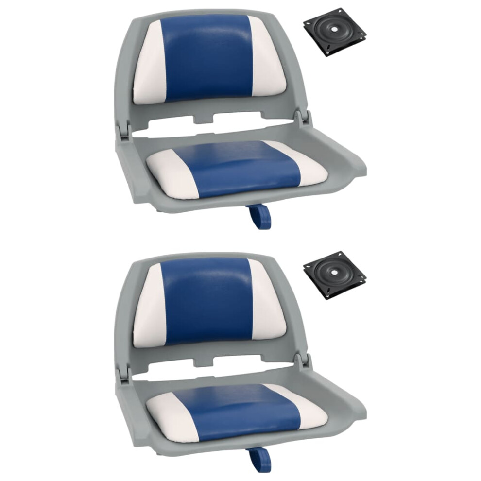 vidaXL Foldable Boat Seat Set 4 Piece with Blue-white Pillow Kayak Canoe Seat