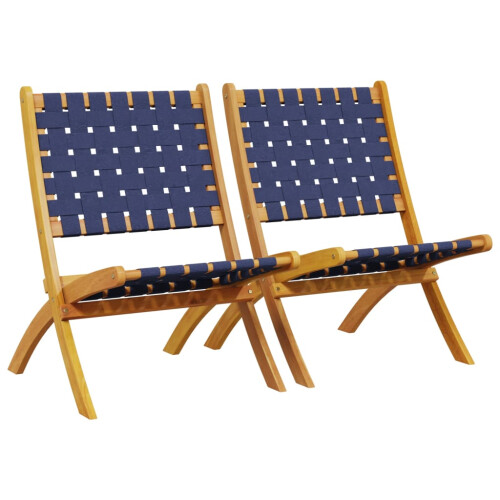 VidaXL vidaXL Folding Garden Chairs 2 pcs Dark Blue Solid Wood Acacia and Fabric