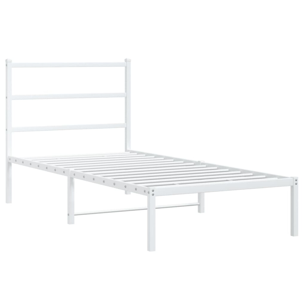 vidaXL Metal Bed Frame with Headboard Bed Base Bedstead White 90x190 cm Single