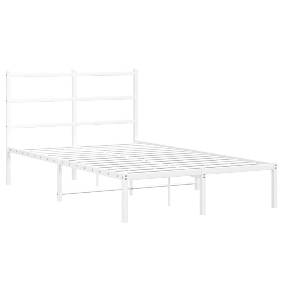 vidaXL Metal Bed Frame with Headboard Mattress Foundation White 120x200 cm