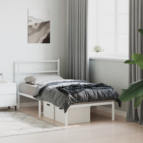 VidaXL vidaXL Metal Bed Frame with Headboard Bed Base Bedstead White 90x190 cm Single 2