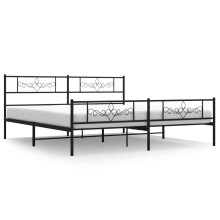 vidaXL Metal Bed Frame Bed Base with Headboard and Footboard Black 193x203 cm