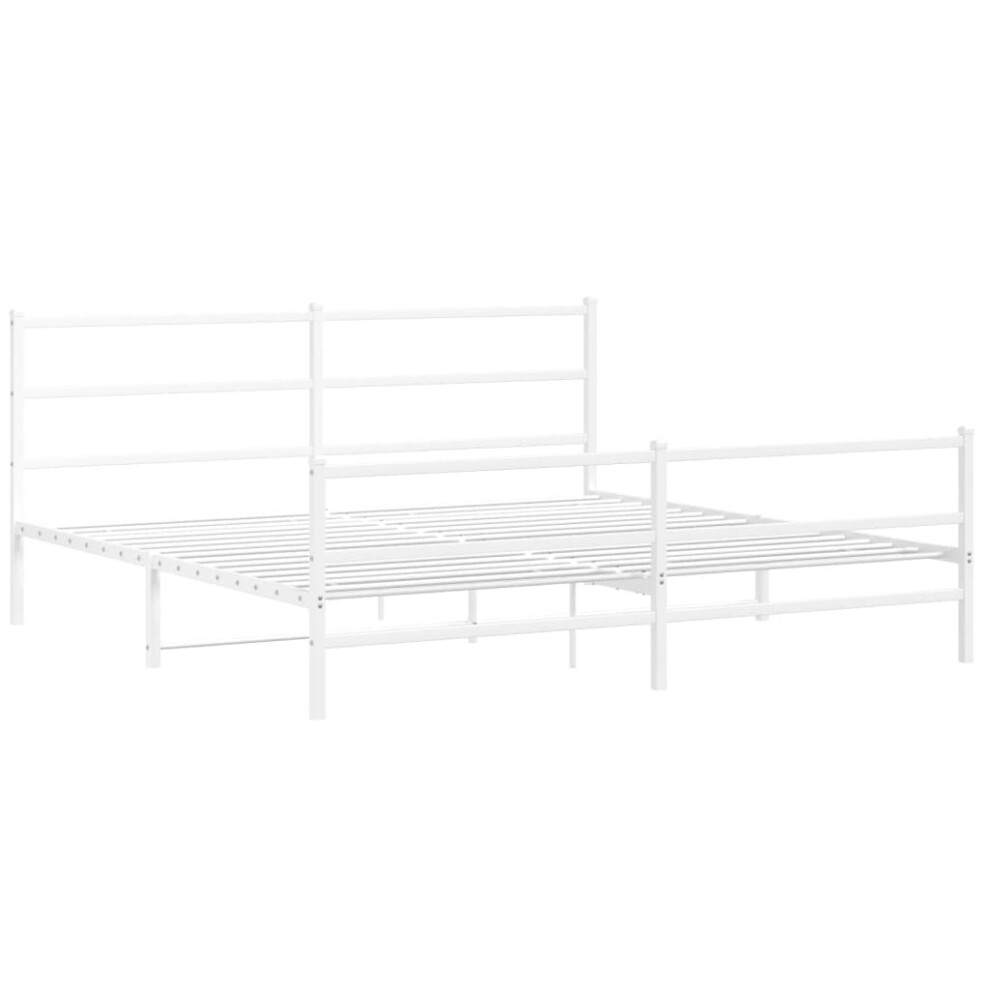 Vidaxl Metal Bed Frame With Headboard And Footboard Bed Base White 193X203 Cm